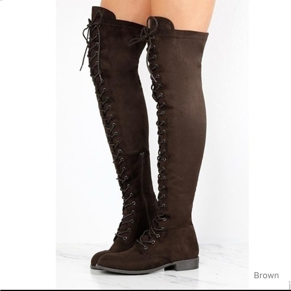 Women's Brown Over-the-Knee Lace-Up Boots